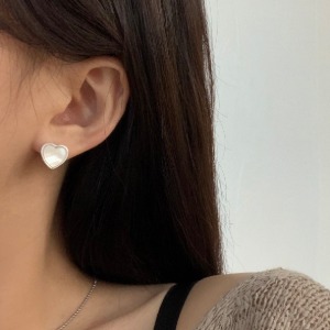 [silver92.5] 빅 마블 하트 원터치 귀걸이