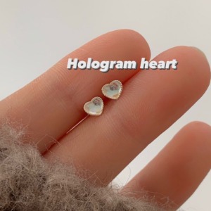 [silver92.5] 미니 홀로그램 하트 귀걸이